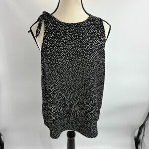 14th & Union Womens S Black White Polka Dot Sleeveless Tie Shoulder Top Blouse